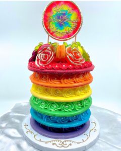 Rainbow macaron cake