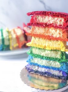 Crosscut rainbow macaron cake