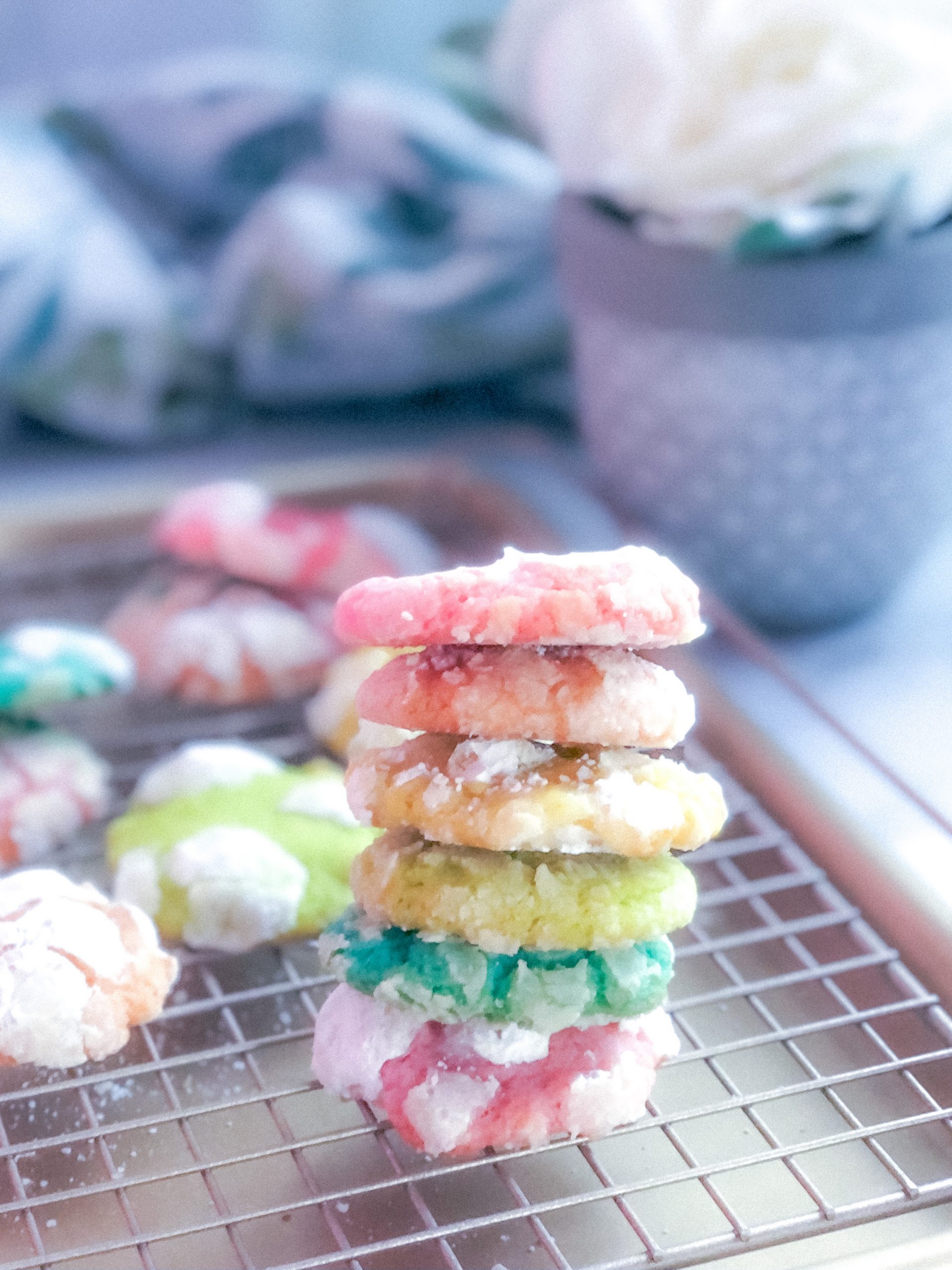 Pastel Rainbow Crinkle Cookies